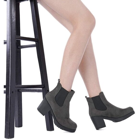 DREAM PAIRS Women's High Chunky Heel Grey Ankle Boots - Picture 5 of 8